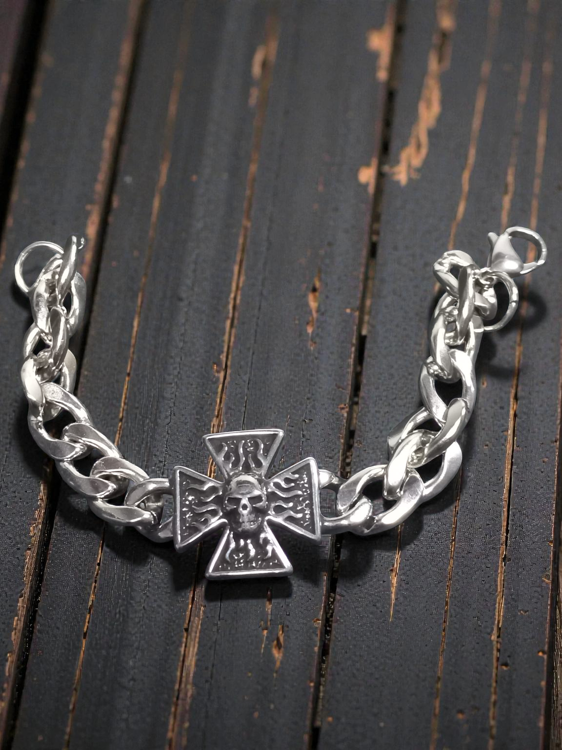 Pulsera de acero cruz skull 21cm 1