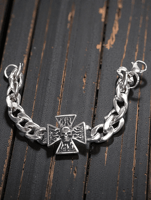 Pulsera de acero cruz skull 21cm