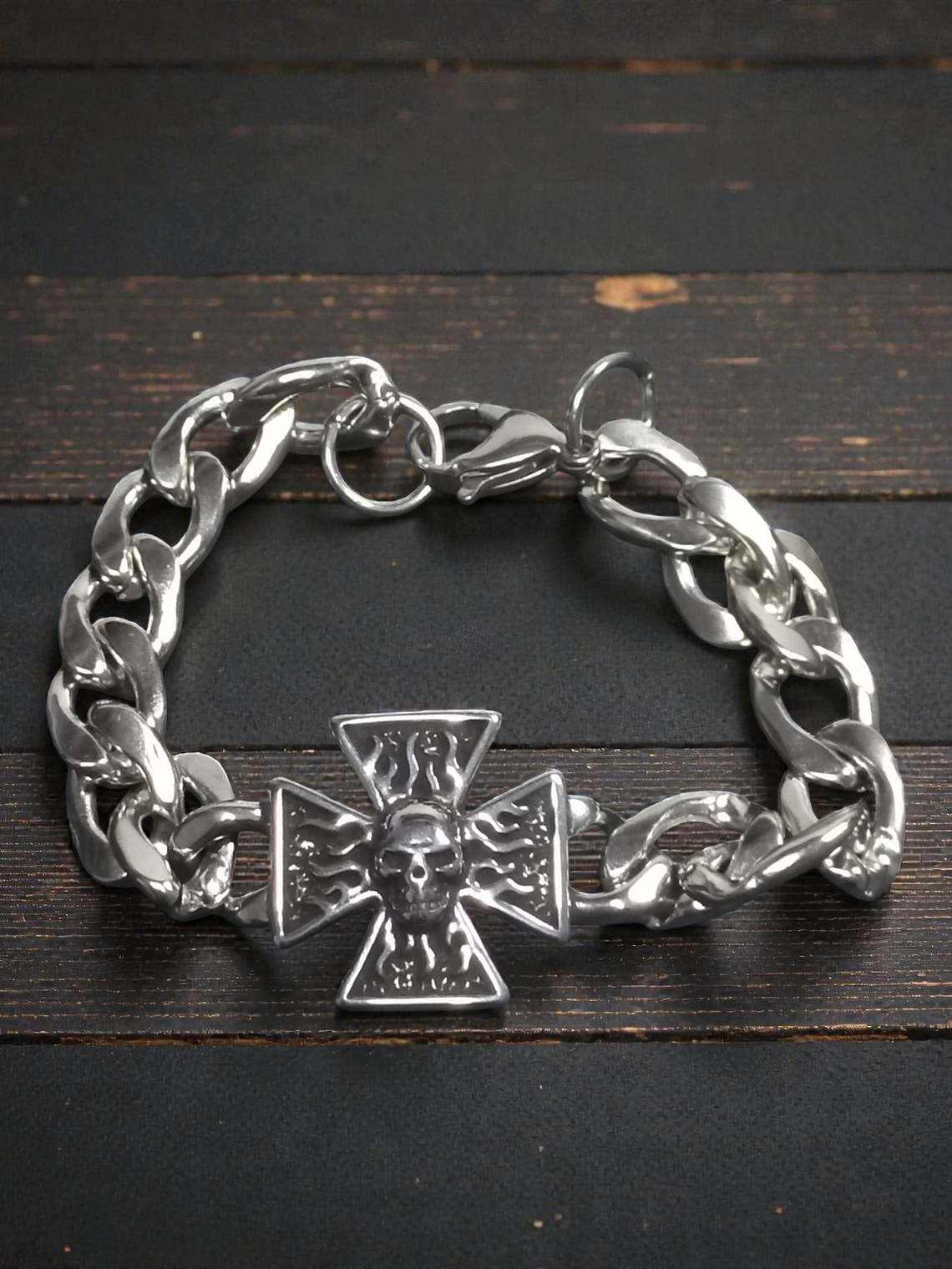 Pulsera de acero cruz skull 21cm 2