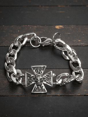 Pulsera de acero cruz skull 21cm