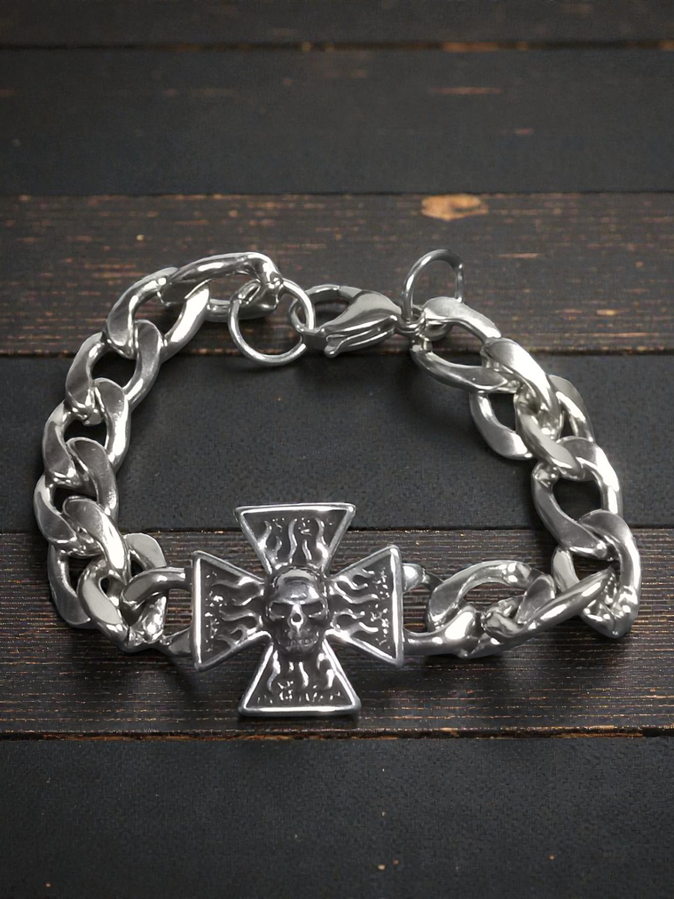 Pulsera de acero cruz skull 21cm 2