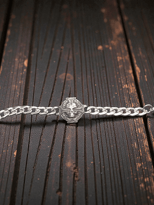 Pulsera de acero calavera incrustada 21cm