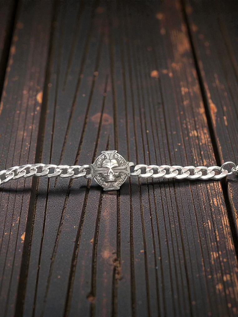 Pulsera de acero calavera incrustada 21cm 2