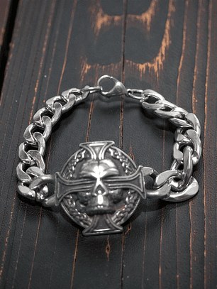 Pulsera de acero calavera incrustada 21cm