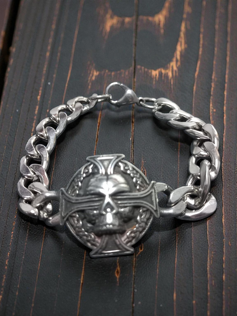 Pulsera de acero calavera incrustada 21cm 1