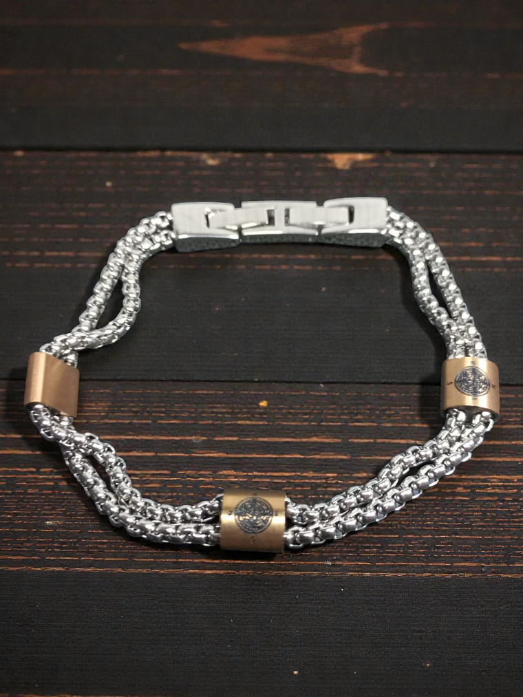 Pulsera de acero con detalles color cobrizo 21cm 1