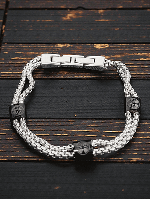 Pulsera de acero con detalles color negro 21cm