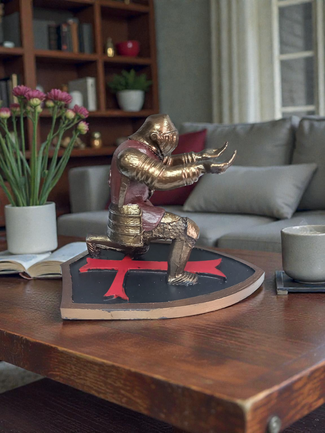 Porta Lápiz Caballero flor de lis base cruz templaria 13cm 6