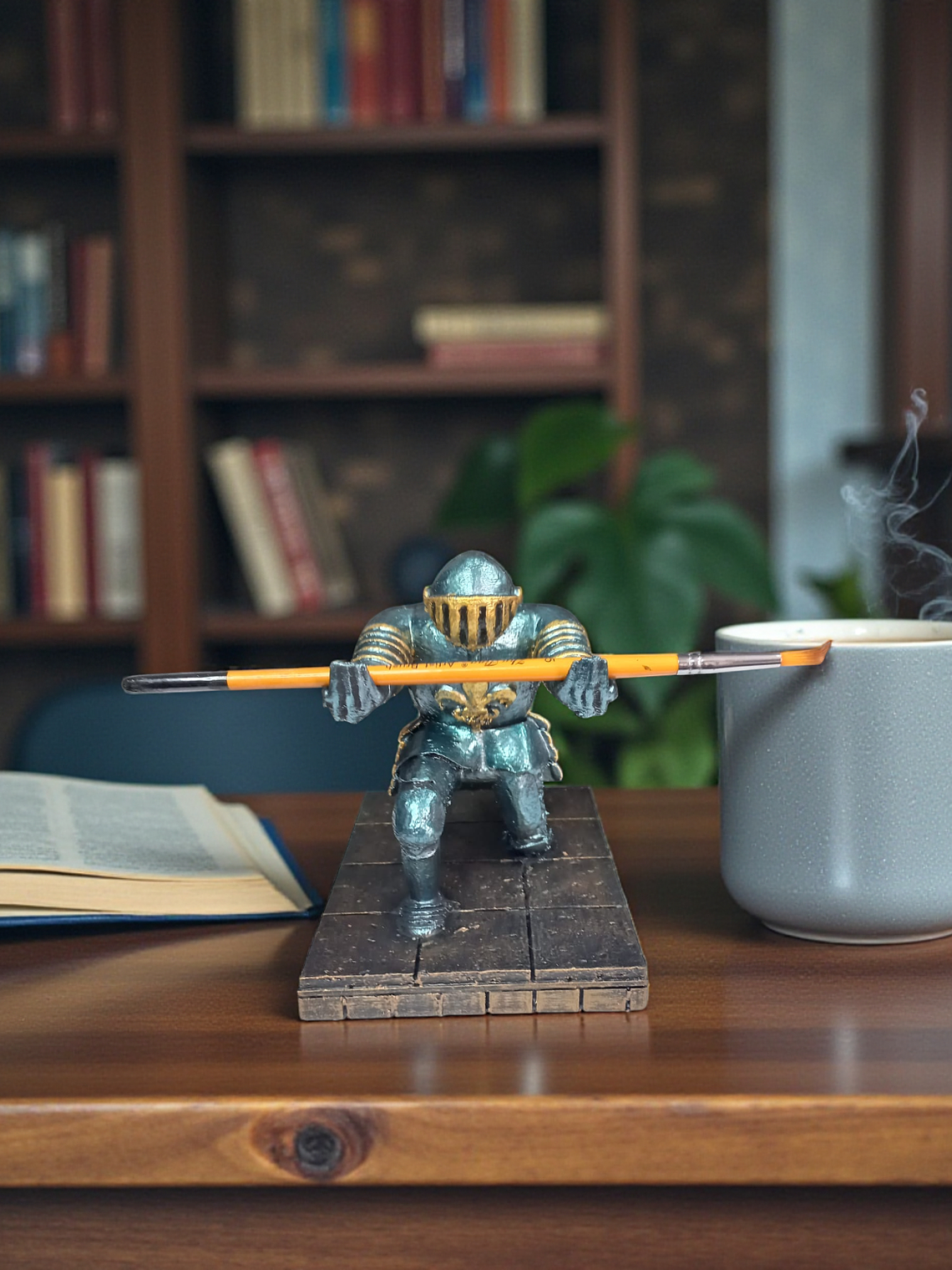 Porta Lápiz Caballero flor de lis base baldosa de castillo 13cm 5