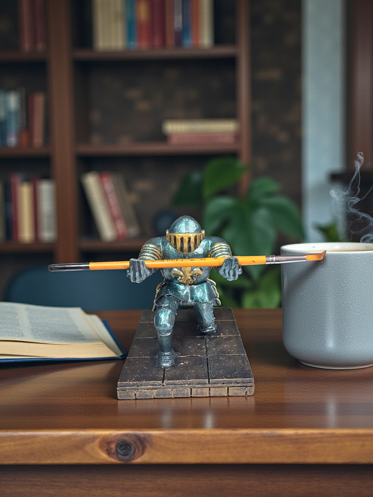 Porta Lápiz Caballero flor de lis base baldosa de castillo 13cm 5