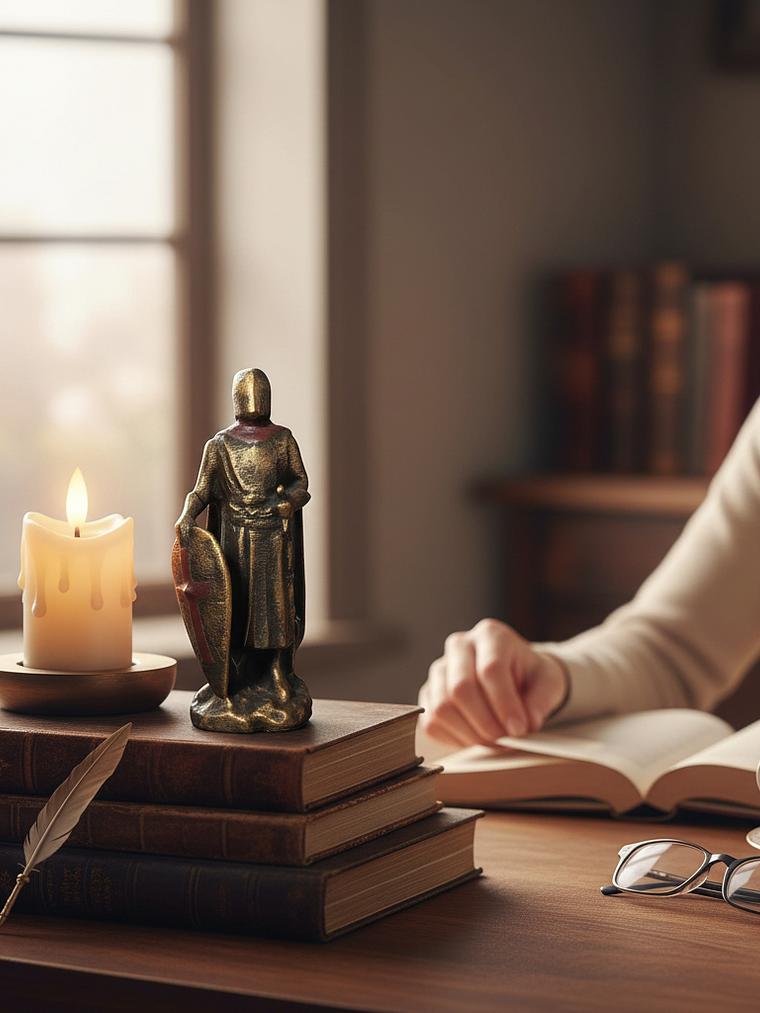 Figura Caballero minimalista con escudo en color bronce y  bordó 15cm 1