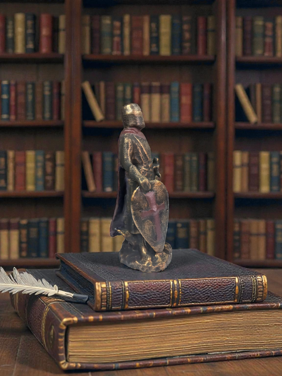 Figura Caballero minimalista con escudo en color bronce y  bordó 15cm 3