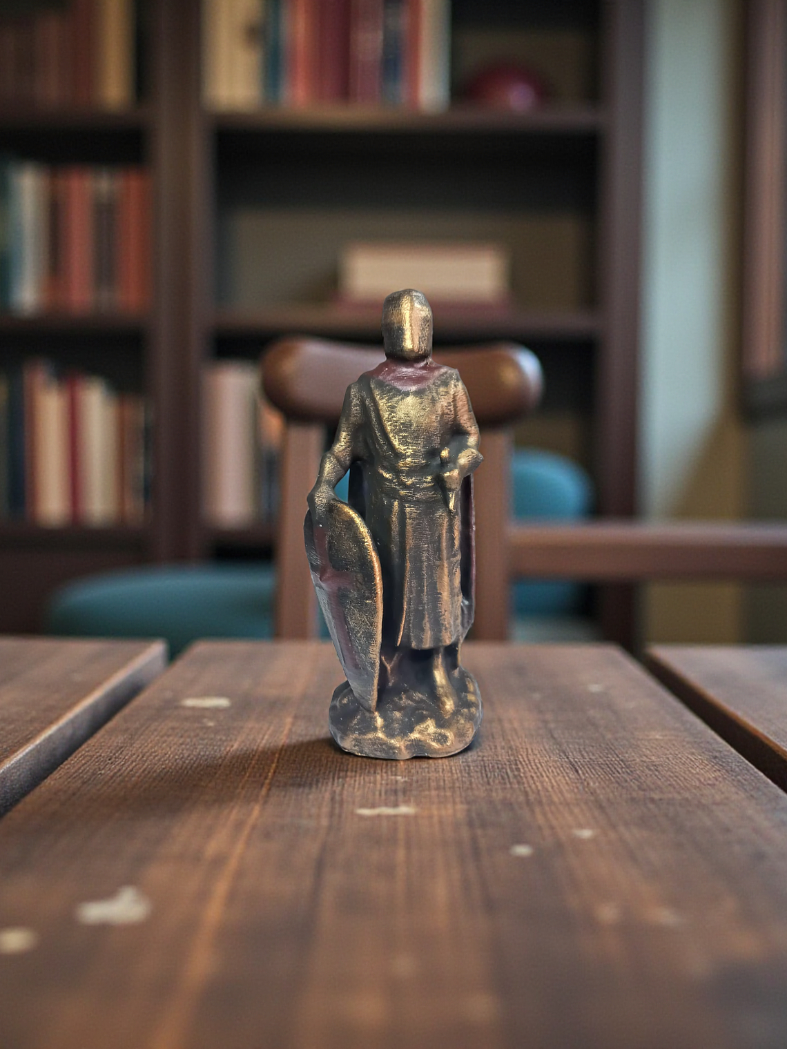 Figura Caballero minimalista con escudo en color bronce y  bordó 15cm 2