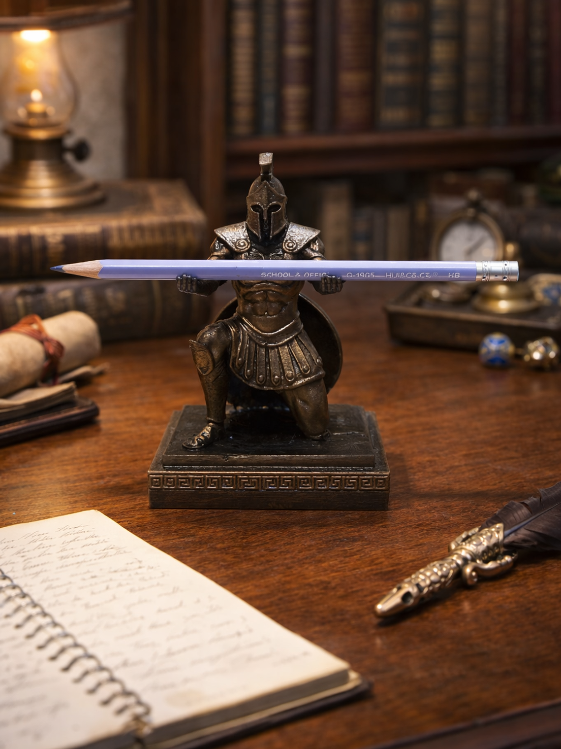 Portalápiz Espartano arrodillado con escudo 13cm 1