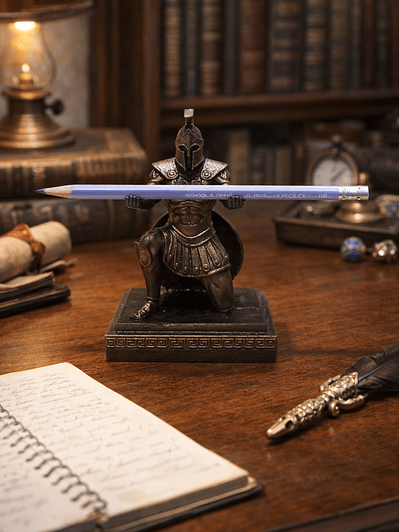 Portalápiz Espartano arrodillado con escudo 13cm
