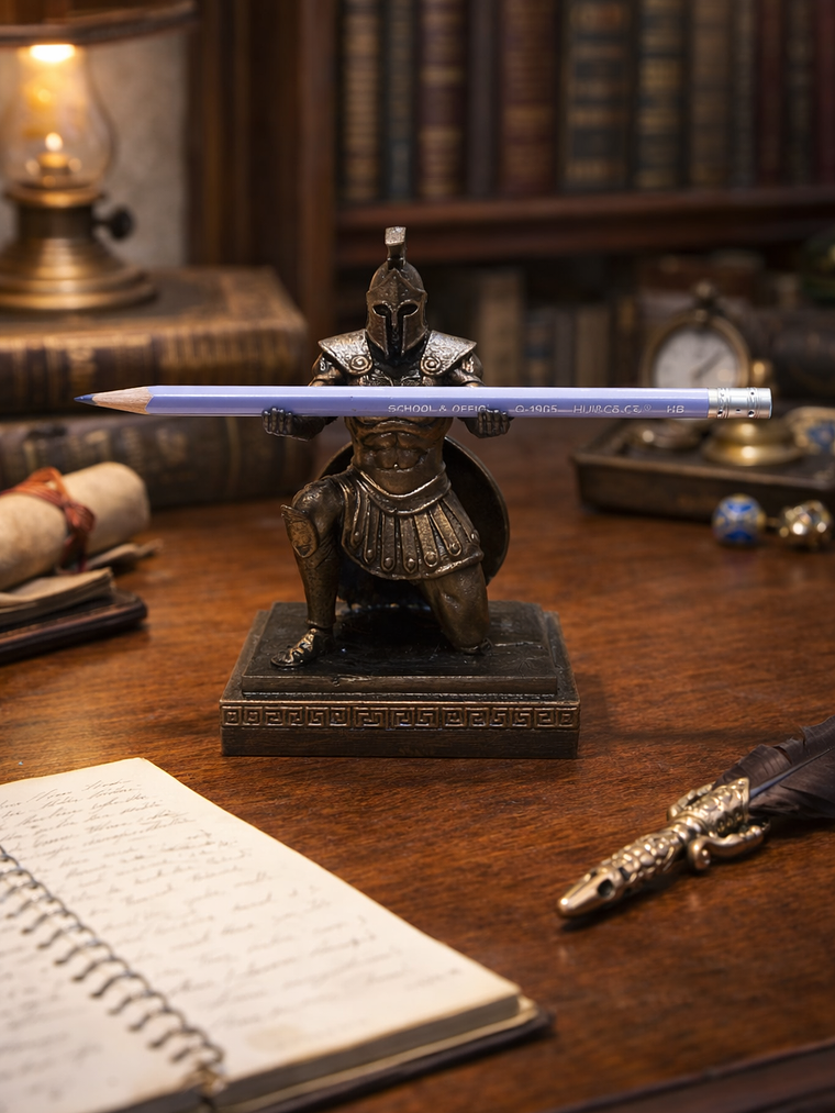 Portalápiz Espartano arrodillado con escudo 13cm 1