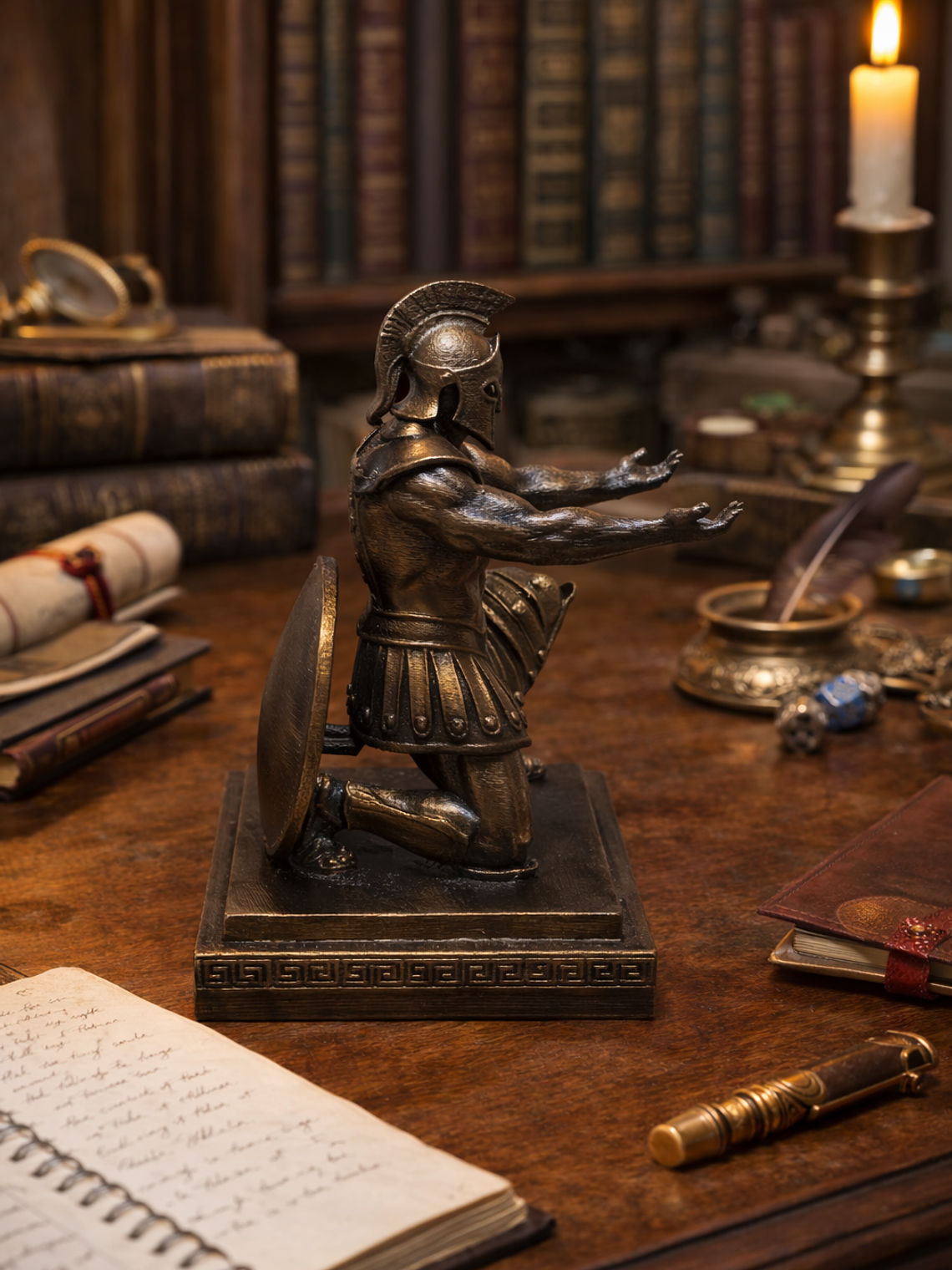 Portalápiz Espartano arrodillado con escudo 13cm 2