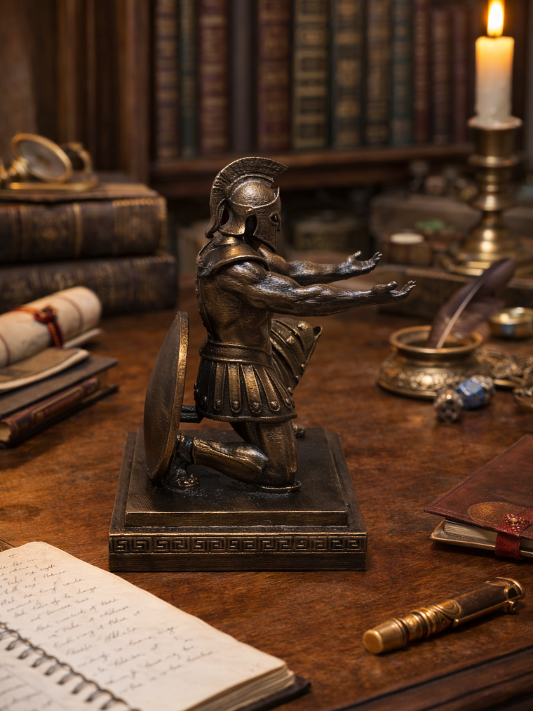 Portalápiz Espartano arrodillado con escudo 13cm 2