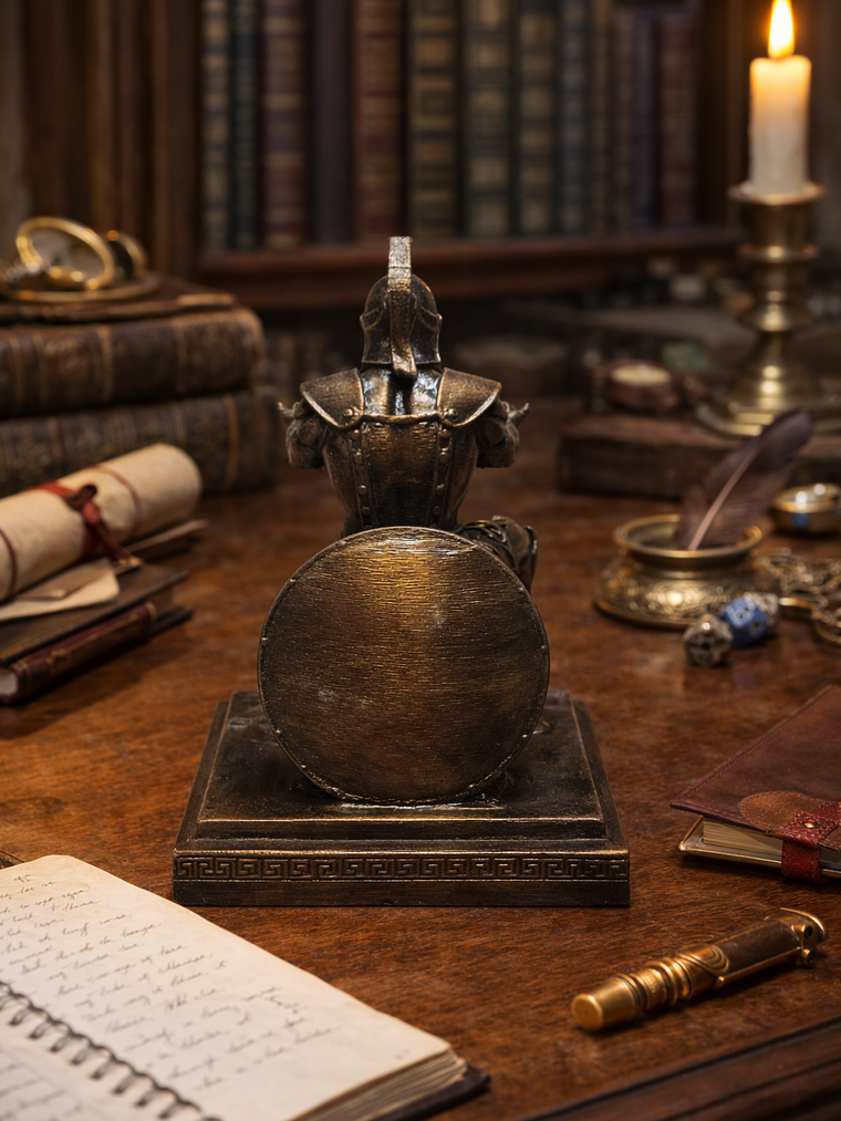 Portalápiz Espartano arrodillado con escudo 13cm 3