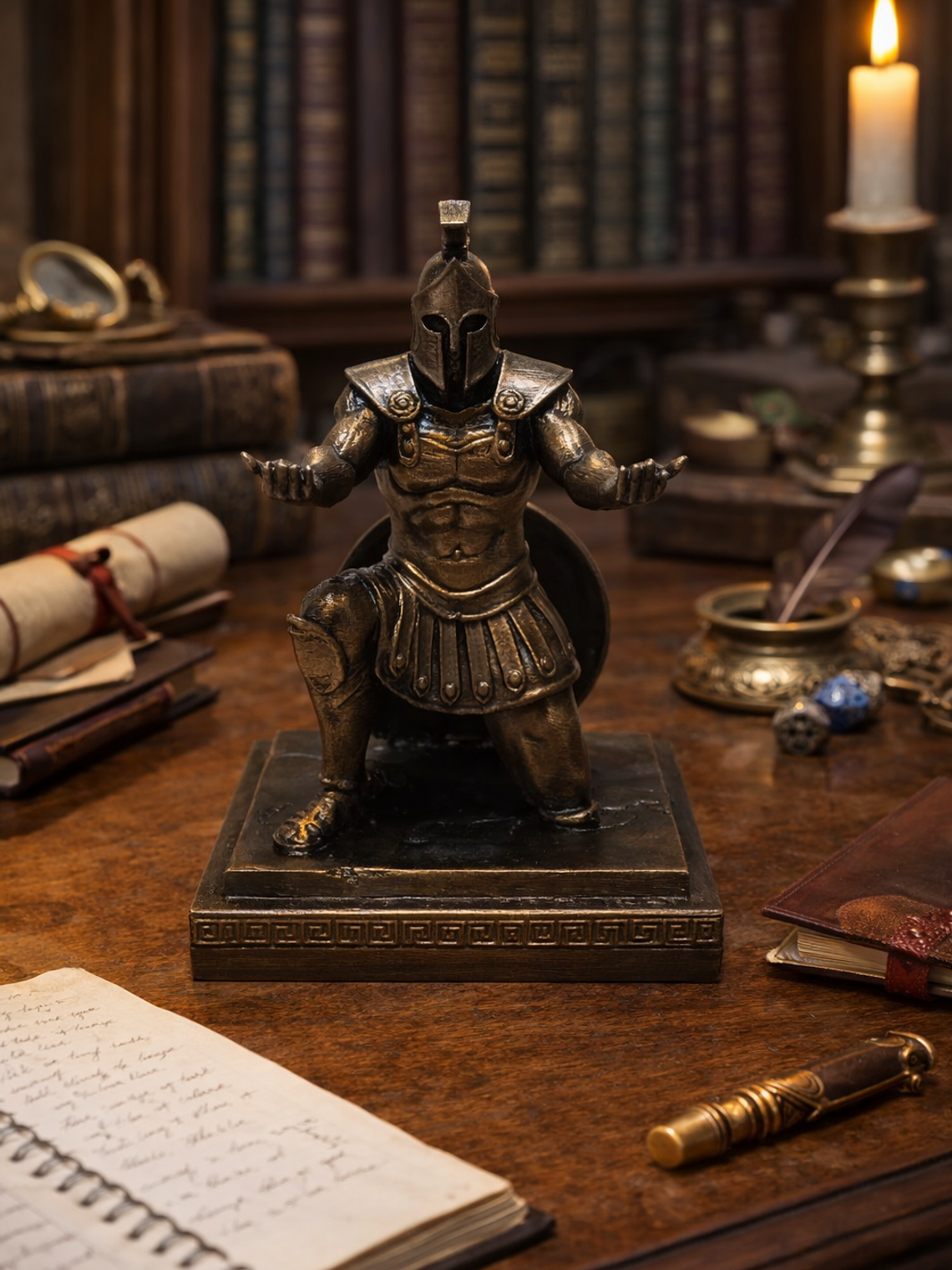 Portalápiz Espartano arrodillado con escudo 13cm 4