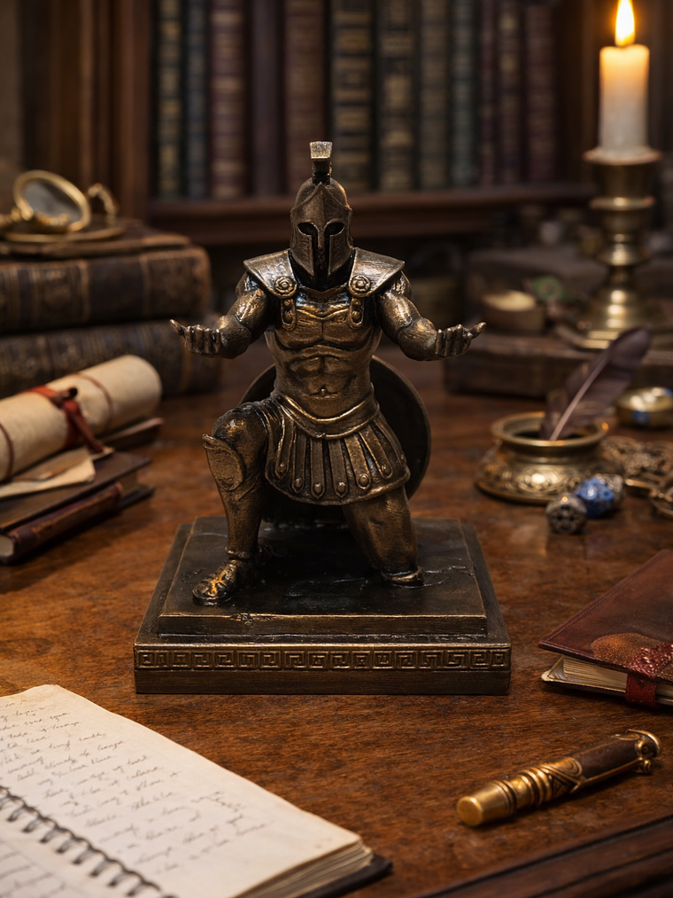 Portalápiz Espartano arrodillado con escudo 13cm 4