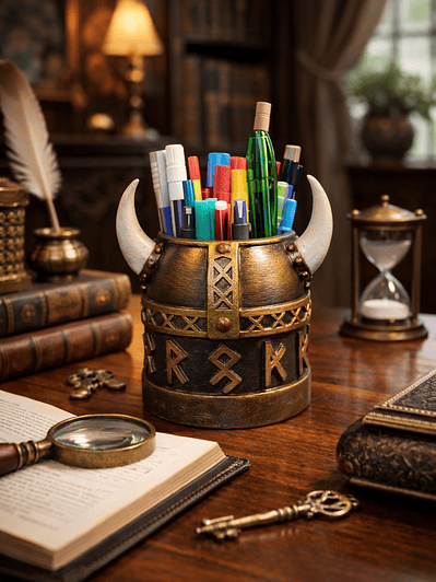 Portalápiz Casco vikingo con runas 13cm