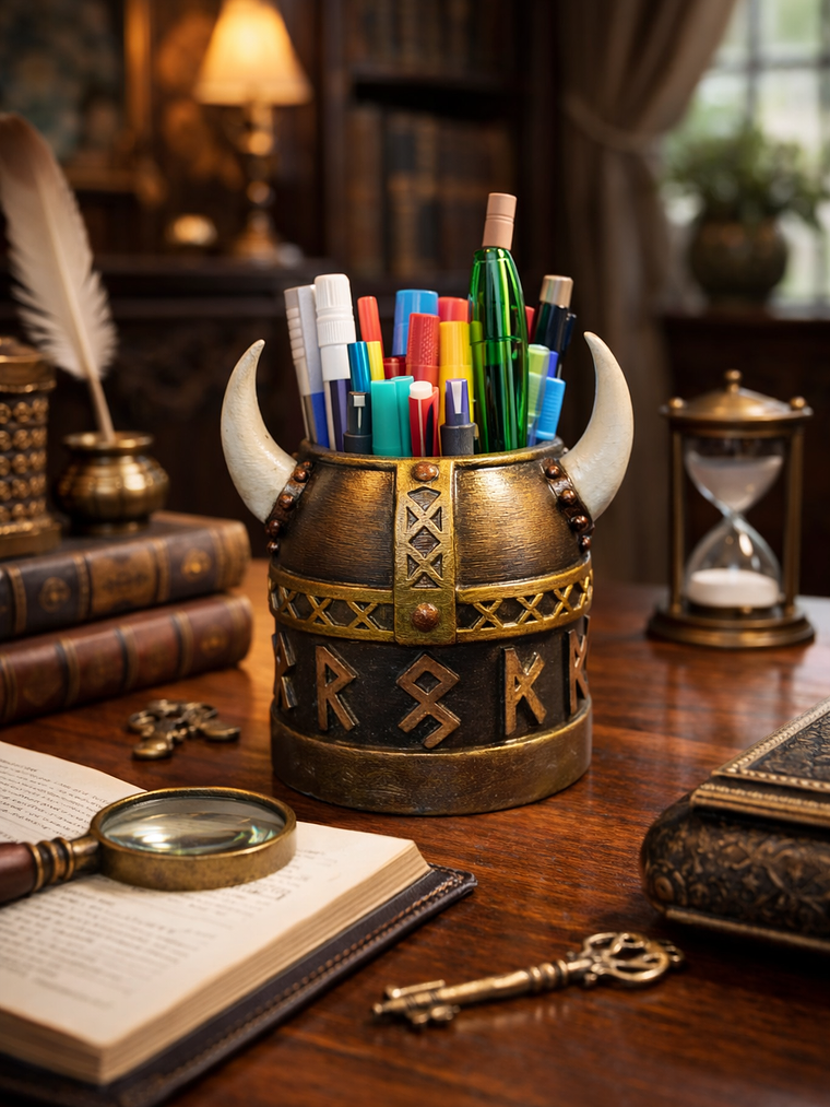 Portalápiz Casco vikingo con runas 13cm 1