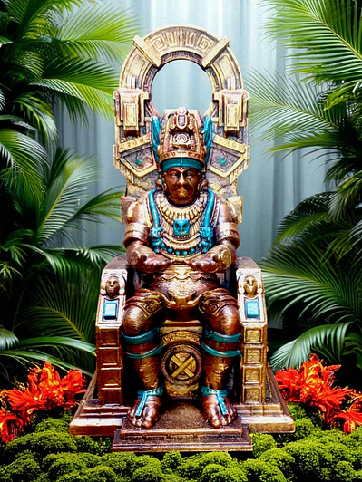 Portalápiz Moctezuma II – Tlatoani Azteca de Tenochtitlan 21 cm | Policromía Ancestral