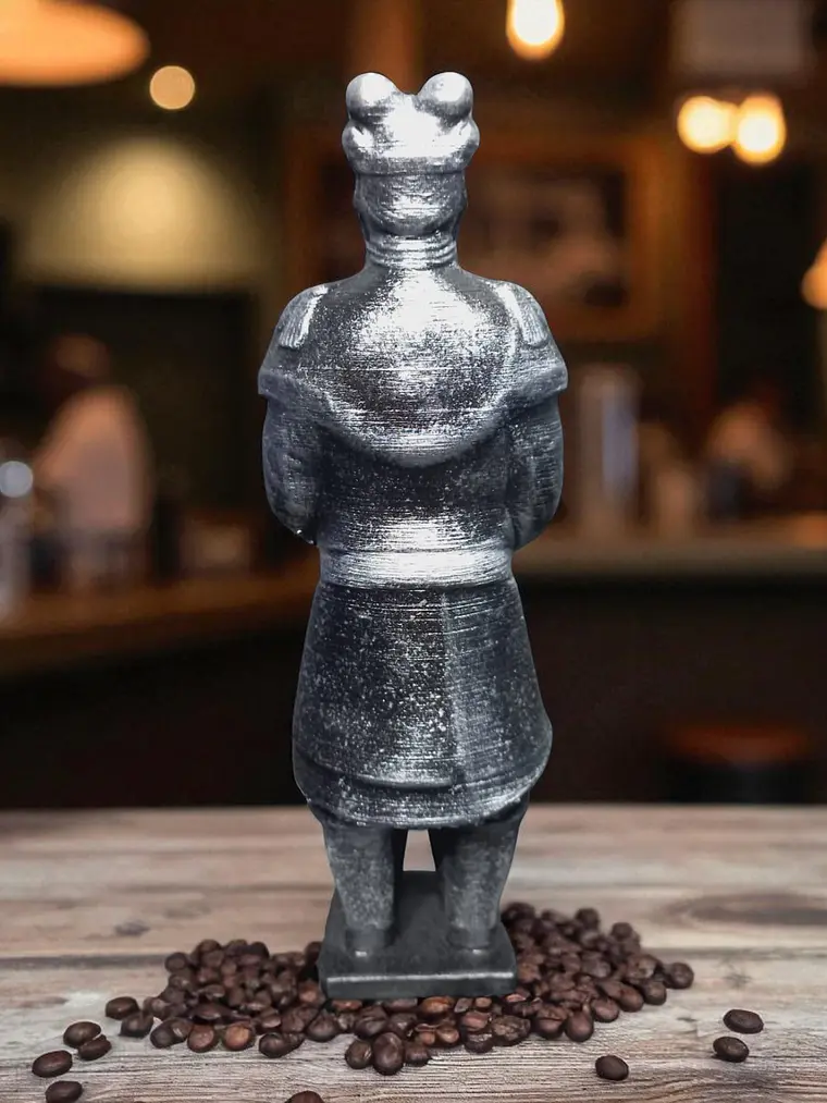 Figura Guerrero de Terracota Alto Oficial 15 cm – Acabado Plata Envejecida 3