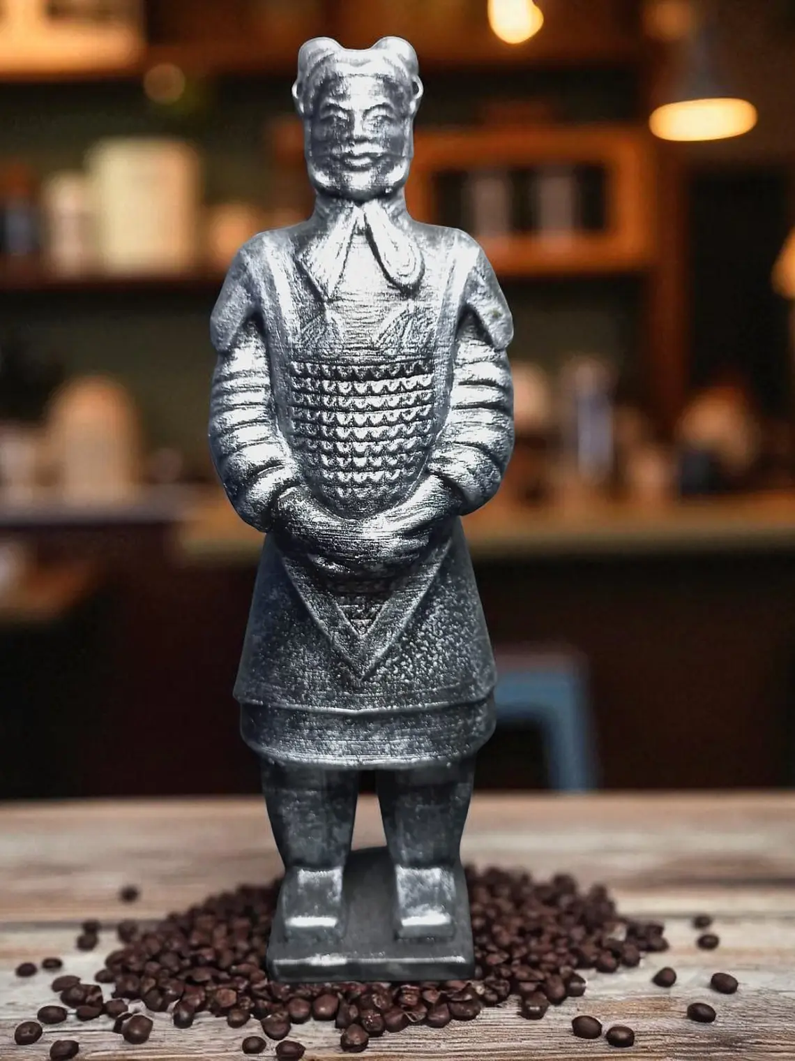 Figura Guerrero de Terracota Alto Oficial 15 cm – Acabado Plata Envejecida 1