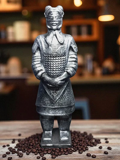 Figura Guerrero de Terracota Alto Oficial 15 cm – Acabado Plata Envejecida