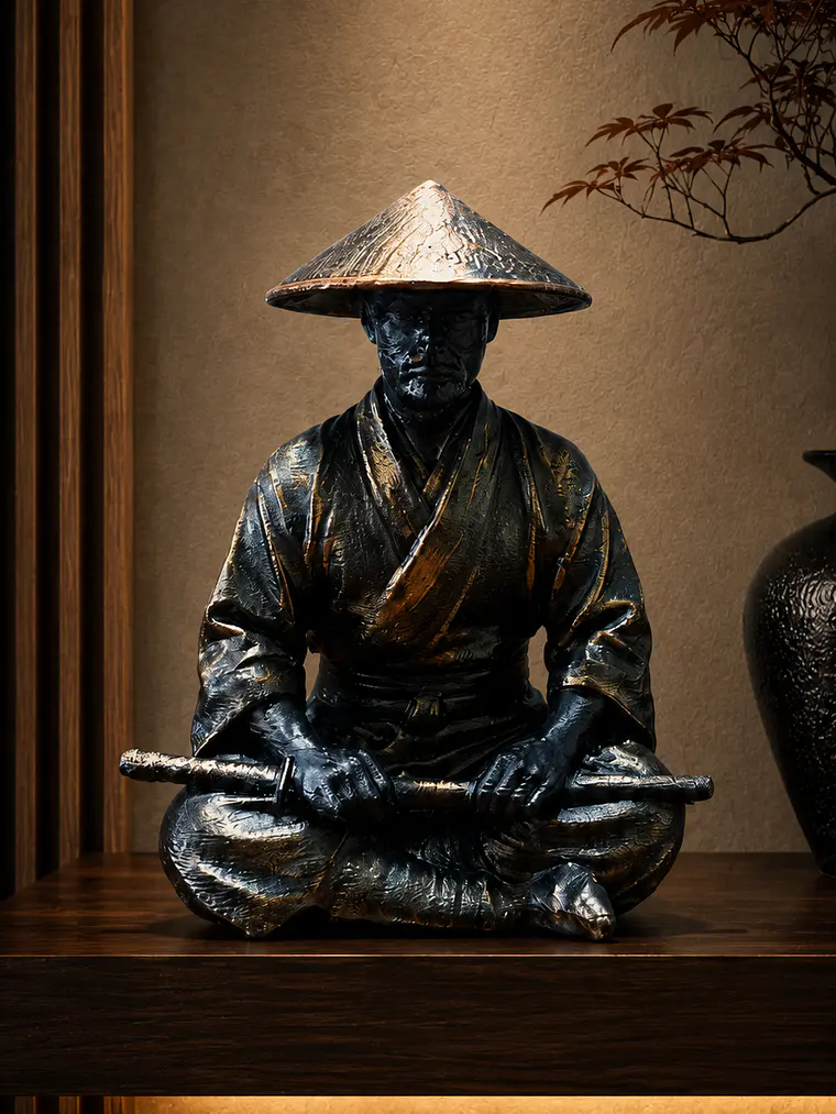 Figura Samurái Ronin en Meditación 13 cm – Acabado Bronce Envejecido 1