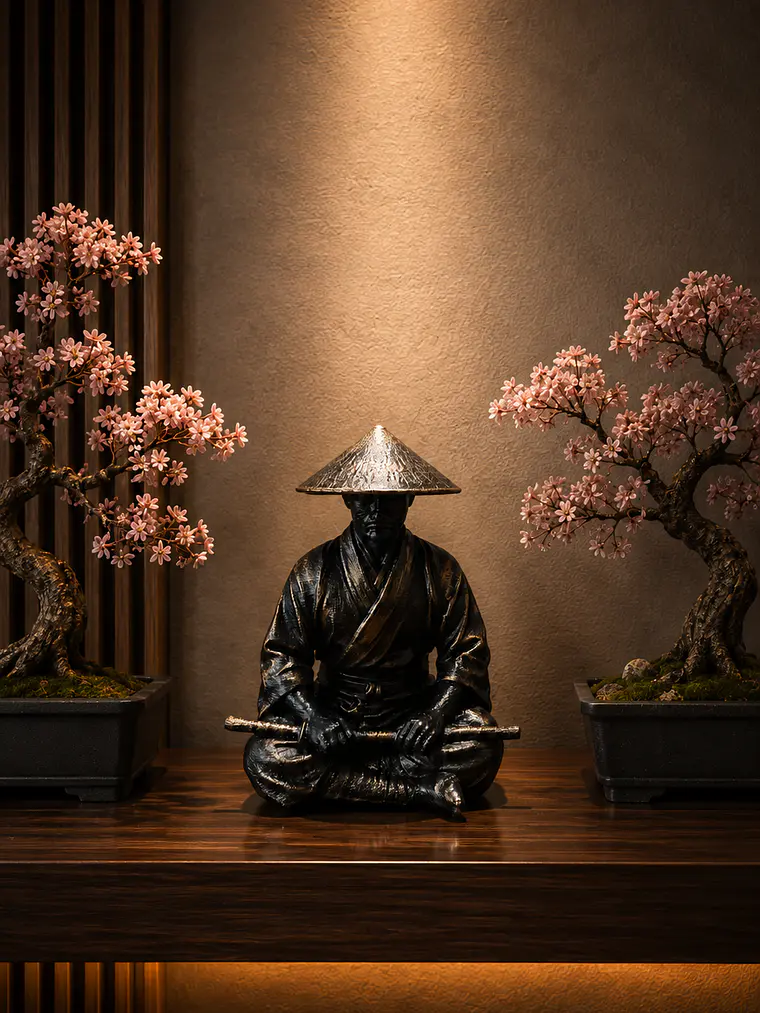 Figura Samurái Ronin en Meditación 13 cm – Acabado Bronce Envejecido 3