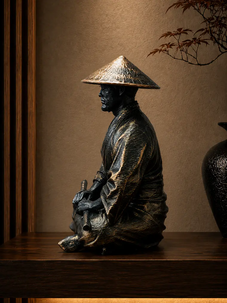 Figura Samurái Ronin en Meditación 13 cm – Acabado Bronce Envejecido 4