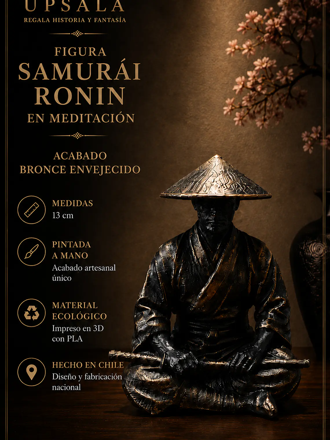 Figura Samurái Ronin en Meditación 13 cm – Acabado Bronce Envejecido 2
