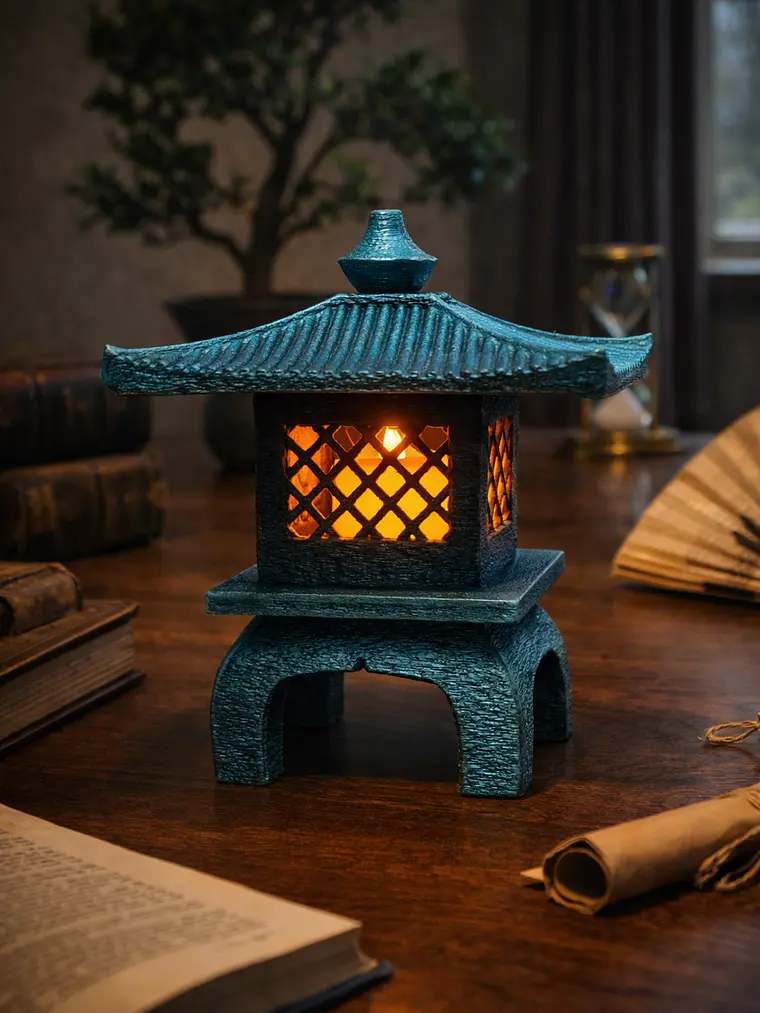 Tōrō Japonés 13 cm – Linterna Samurái Azul con Luz LED 1