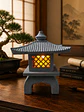 Tōrō Japonés 13 cm – Linterna Samurái Gris Piedra con Luz LED - Miniatura 1