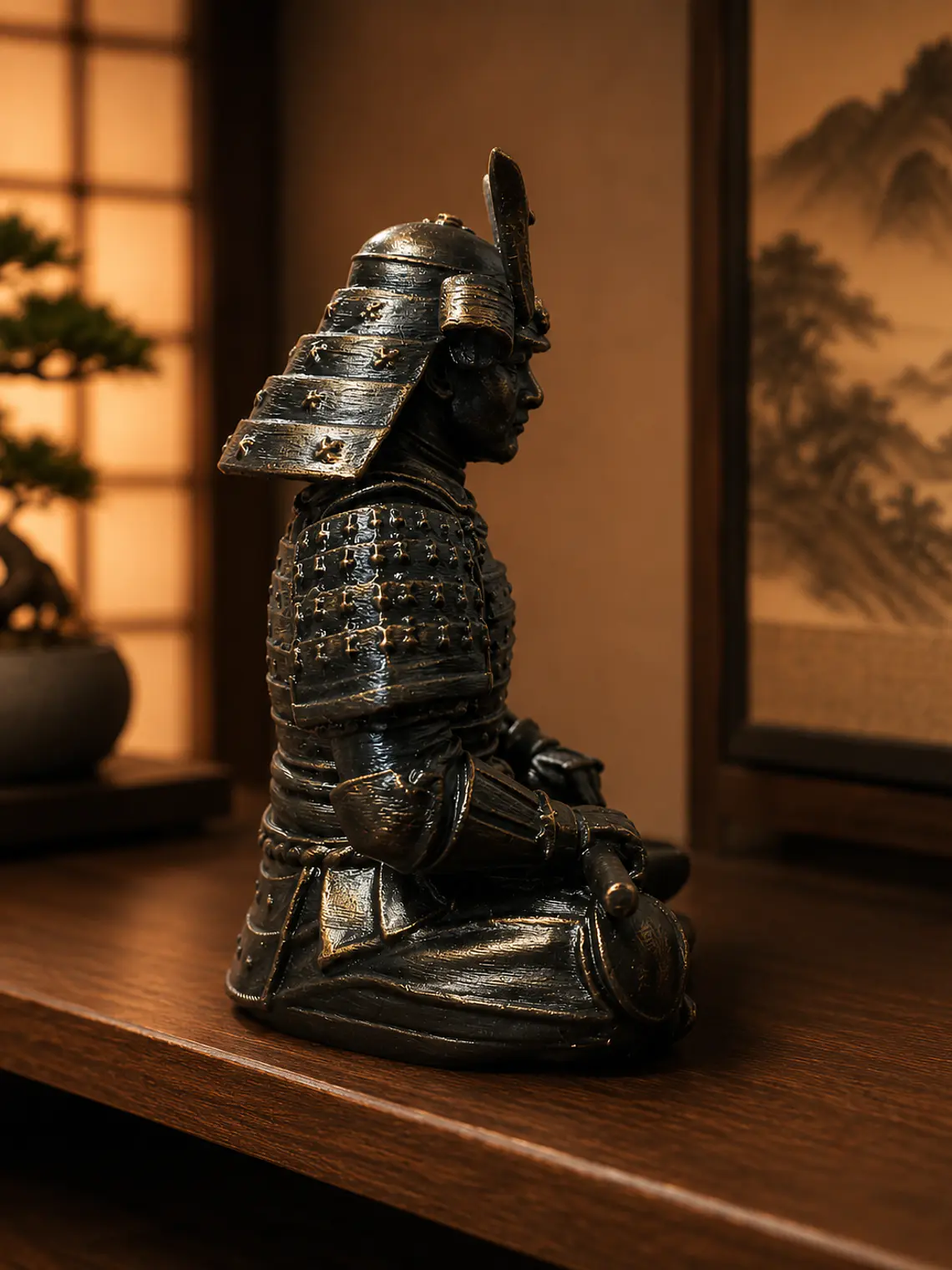 Figura Samurái con Armadura Zen 13 cm – Bronce Envejecido 2