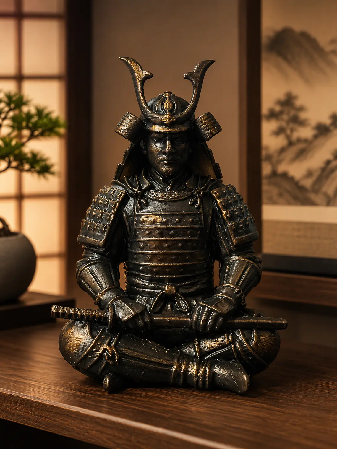 Figura Samurái con Armadura Zen 13 cm – Bronce Envejecido 1