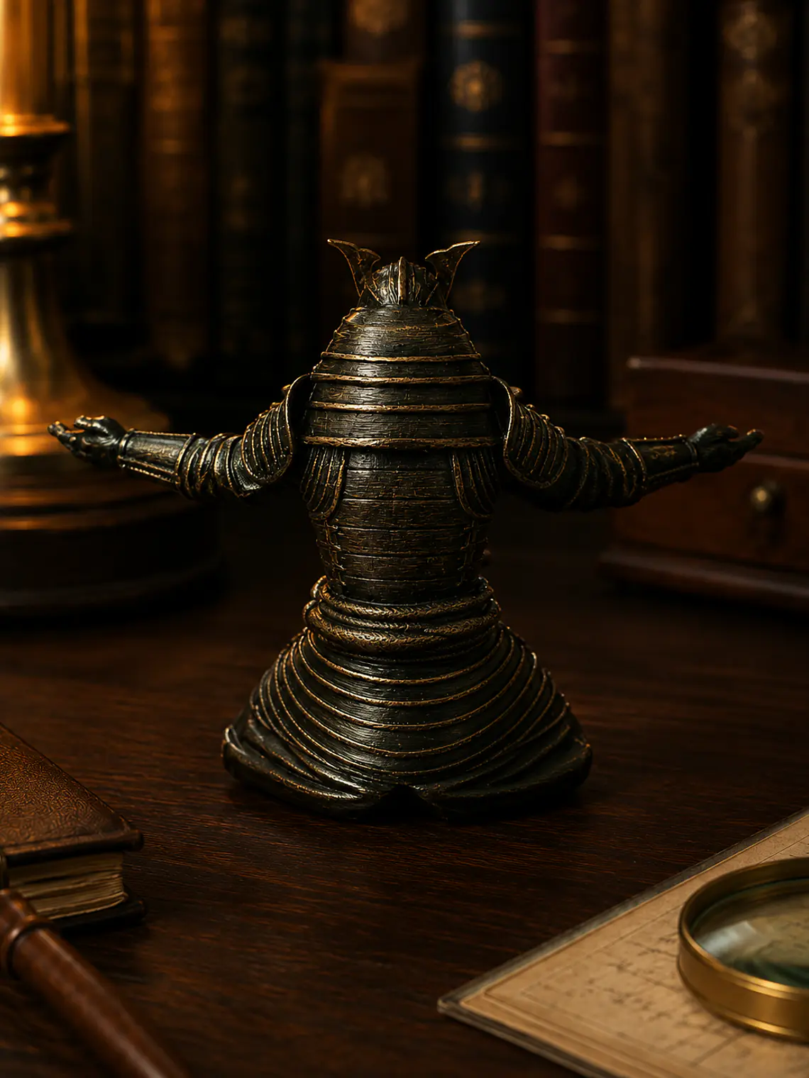 Portalápices Samurái Arrodillado 13 cm – Bronce Envejecido 3