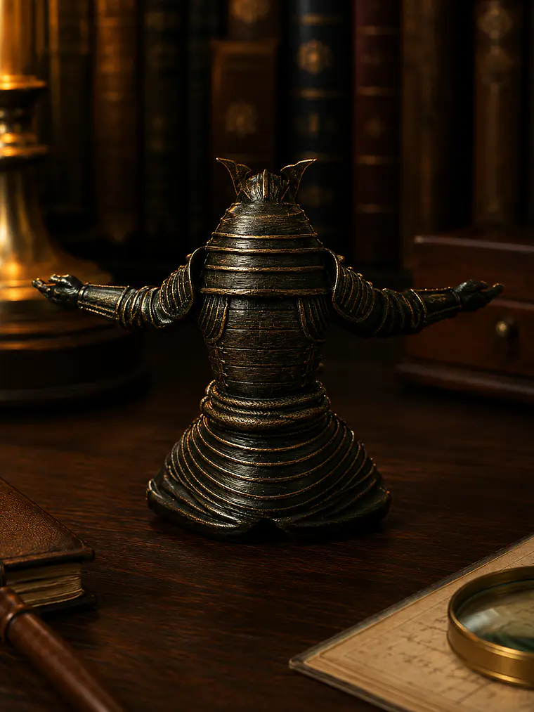 Portalápices Samurái Arrodillado 13 cm – Bronce Envejecido 3