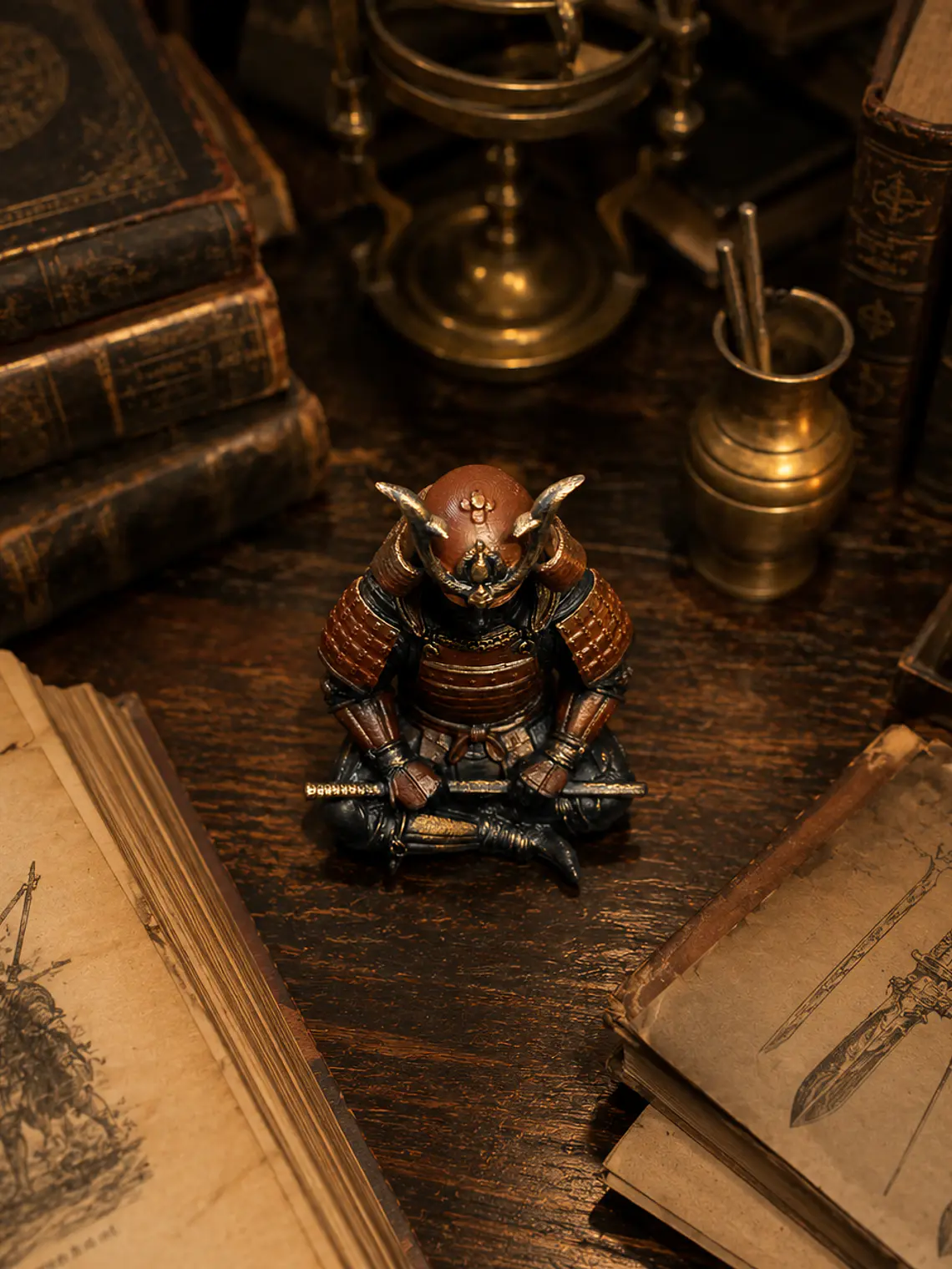 Figura Samurái Zen 13 cm – Armadura Roja con Detalles Dorados 2