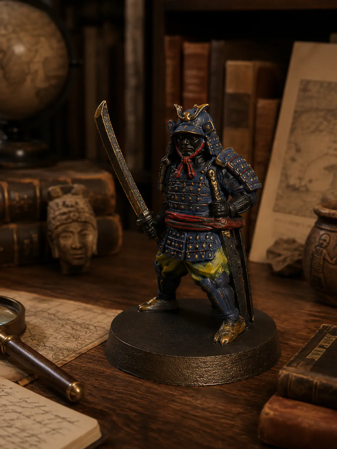 Figura Samurái Guerrero 15 cm – Armadura Azul y Dorada 1