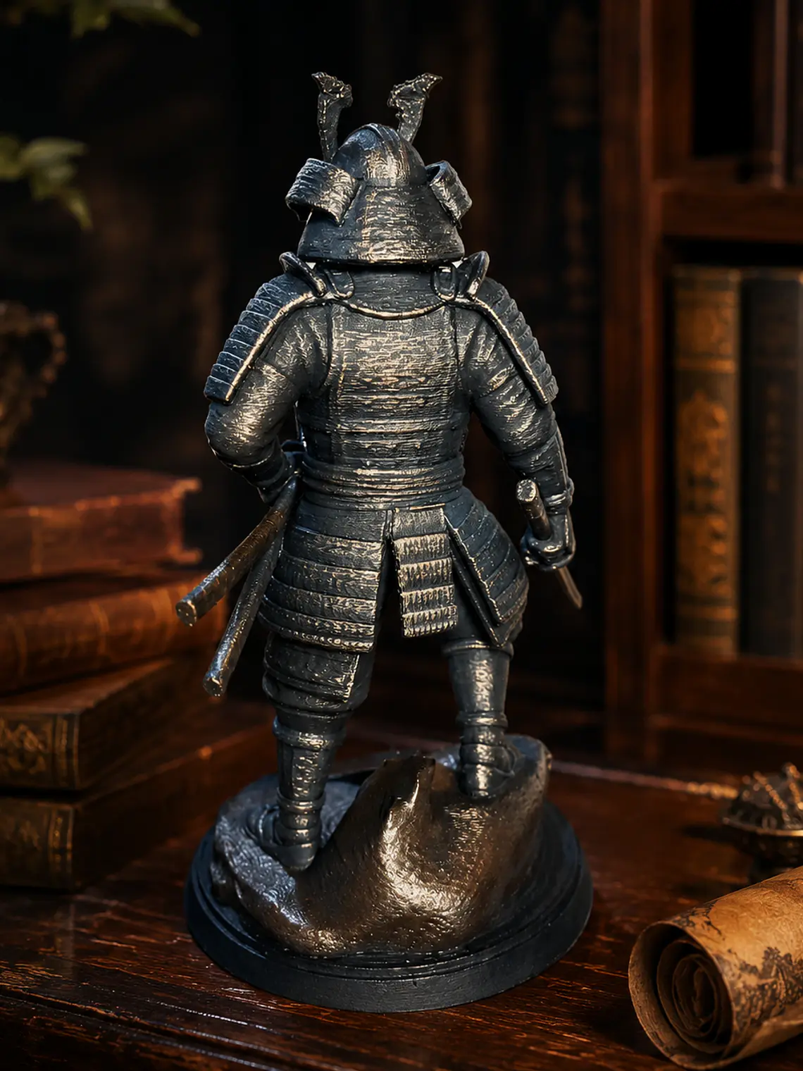 Figura Samurái 15 cm – Bronce Envejecido sobre Rocas 3