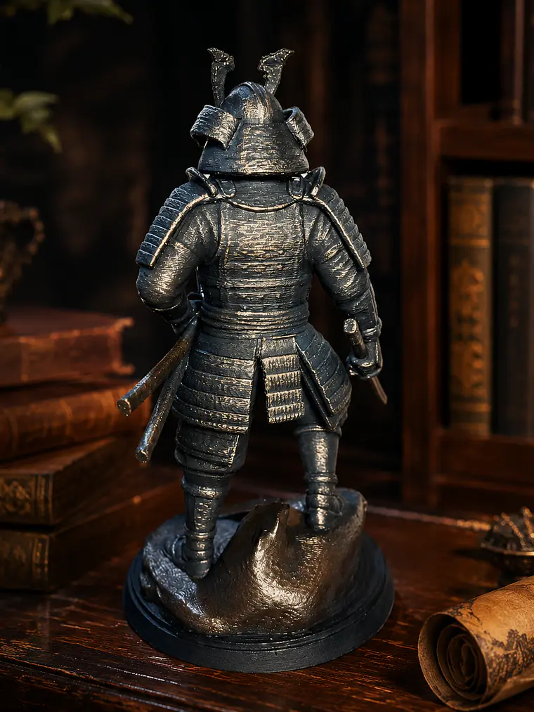 Figura Samurái 15 cm – Bronce Envejecido sobre Rocas 3