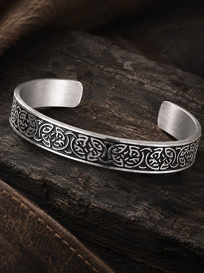 Brazalete Vikingo Jormungandr en Acero Inoxidable – Entrelazado Nórdico