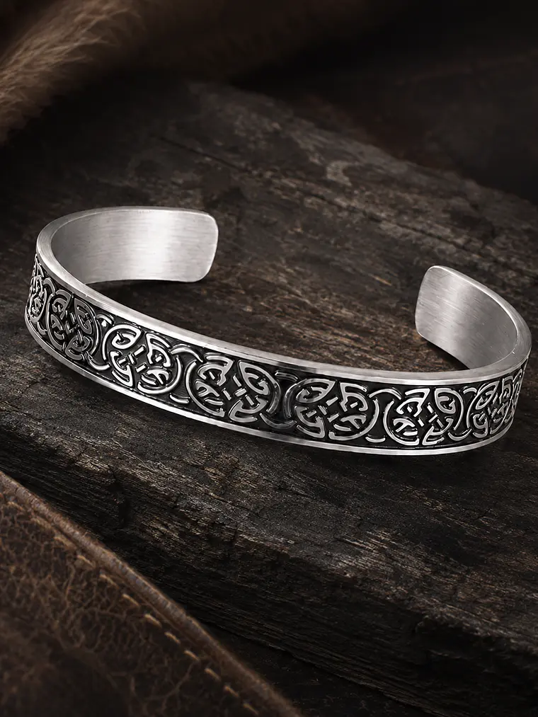Brazalete Vikingo Jormungandr en Acero Inoxidable – Entrelazado Nórdico 1