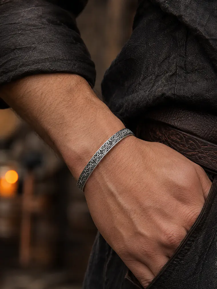 Brazalete Vikingo Jormungandr en Acero Inoxidable – Entrelazado Nórdico 2