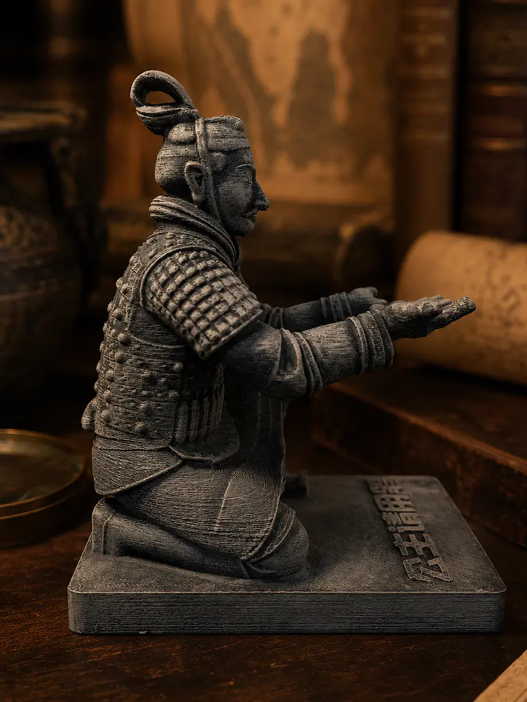 Portalápiz Guerrero de Terracota 13 cm – Guardián en Piedra Antigua 4
