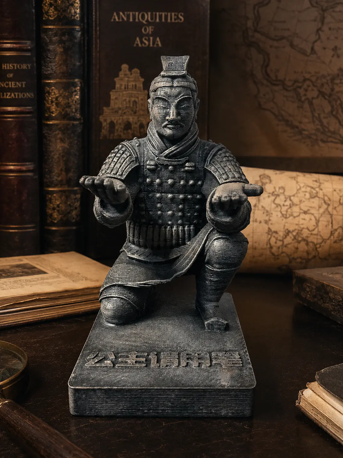 Portalápiz Guerrero de Terracota 13 cm – Guardián en Piedra Antigua 1